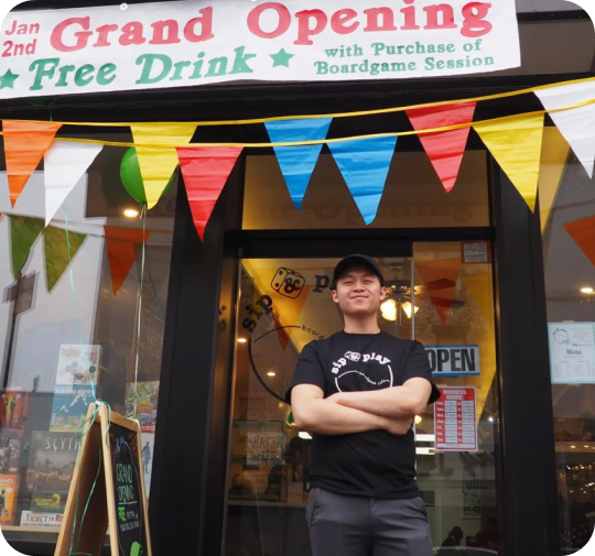 founder picture in front of Sip & Play